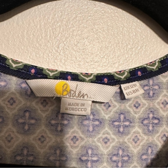 Boden Flutter Sleeve Jersey Dress in Moroccan Diamond Size 8 Green Blue - Picture 5 of 8